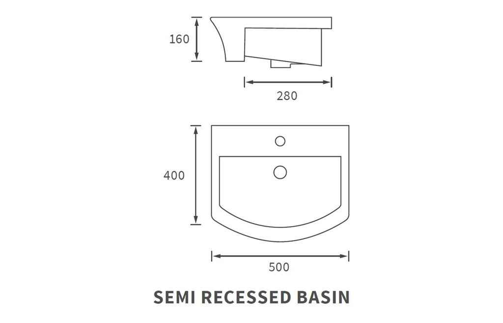 Madiz 500 X 400mm 1 Tap Hole Semi Recessed Basin