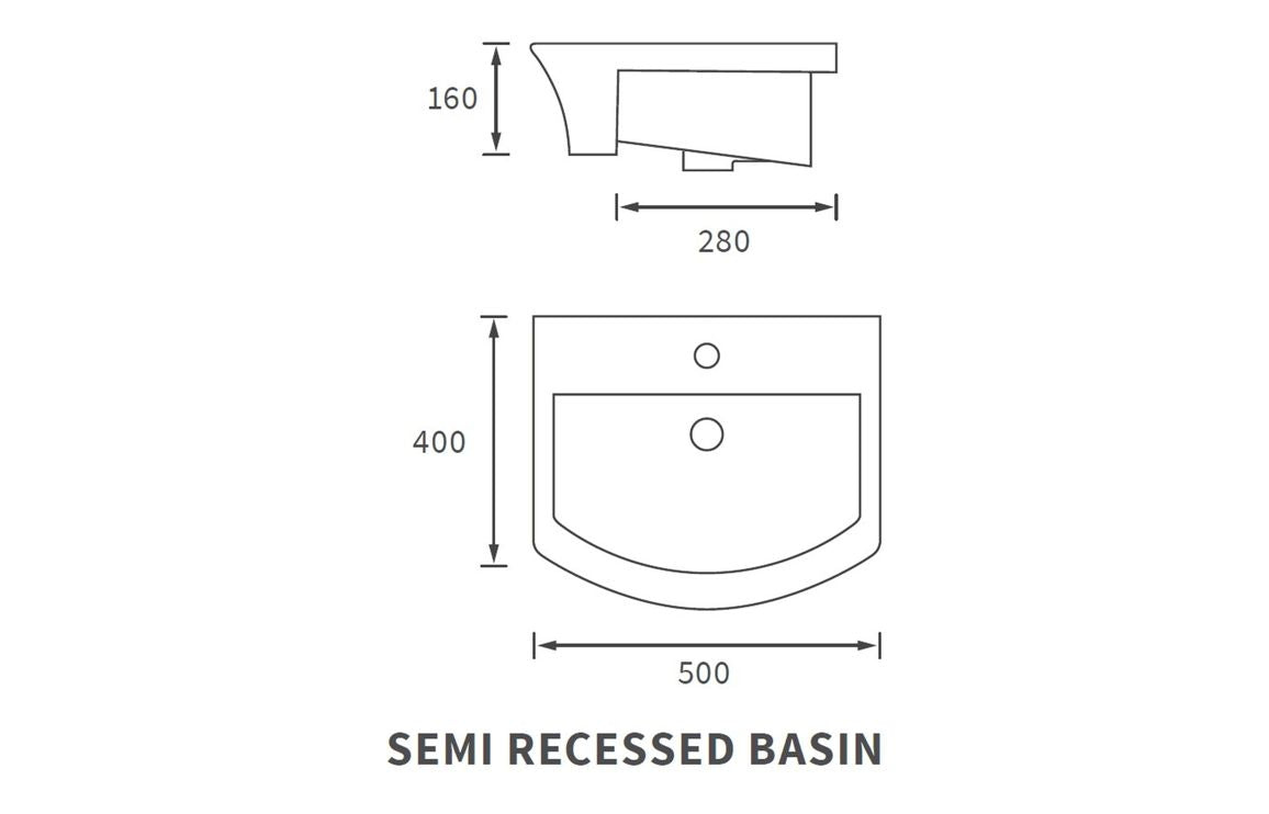 Madiz 500 X 400mm 1 Tap Hole Semi Recessed Basin