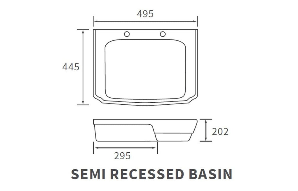 Royal 600x500mm Basin & Full Pedestal/ Semi recessed 495mm