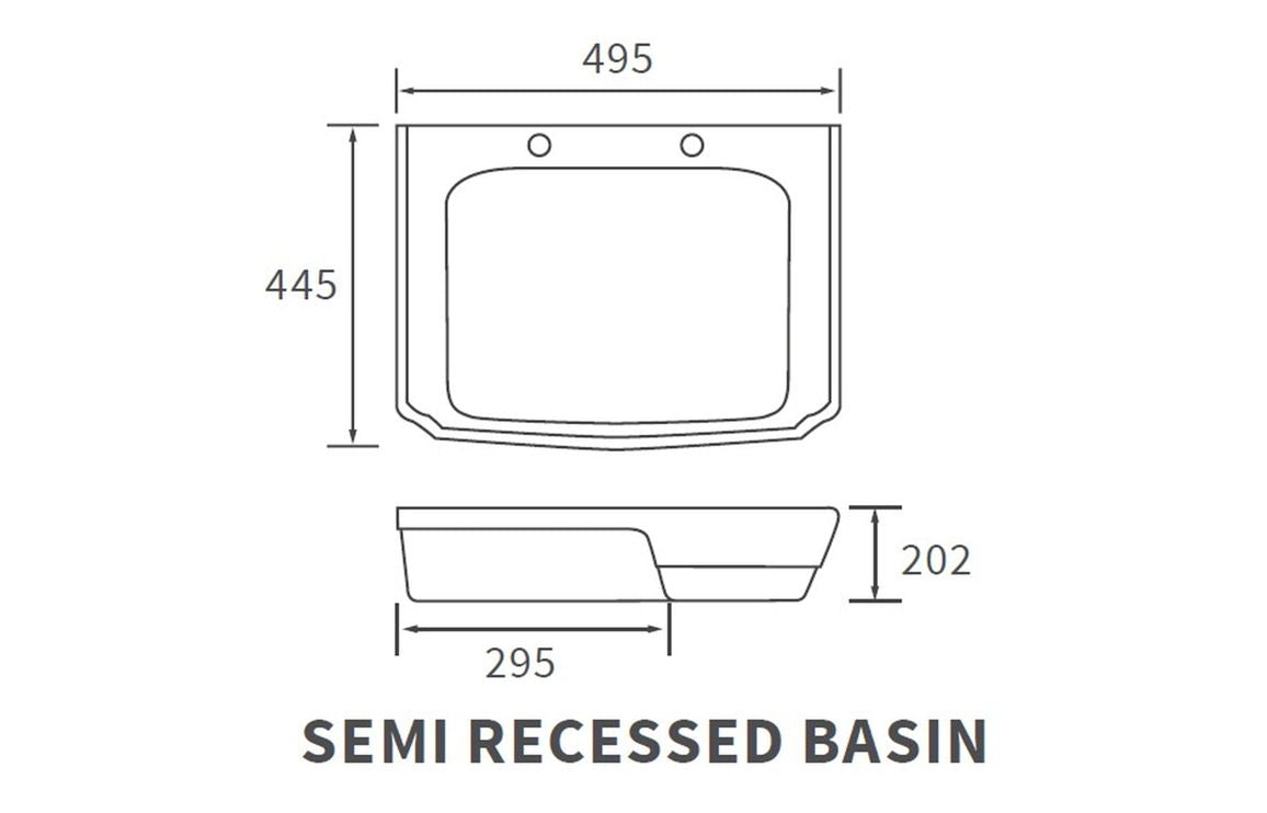 Royal 600x500mm Basin & Full Pedestal/ Semi recessed 495mm
