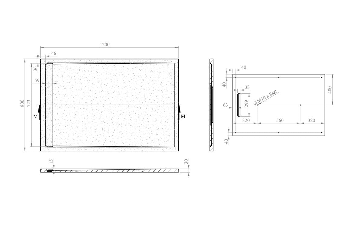 Slate Effect 30mm Rectangular Tray & Waste - White, Latte, Black, Grey