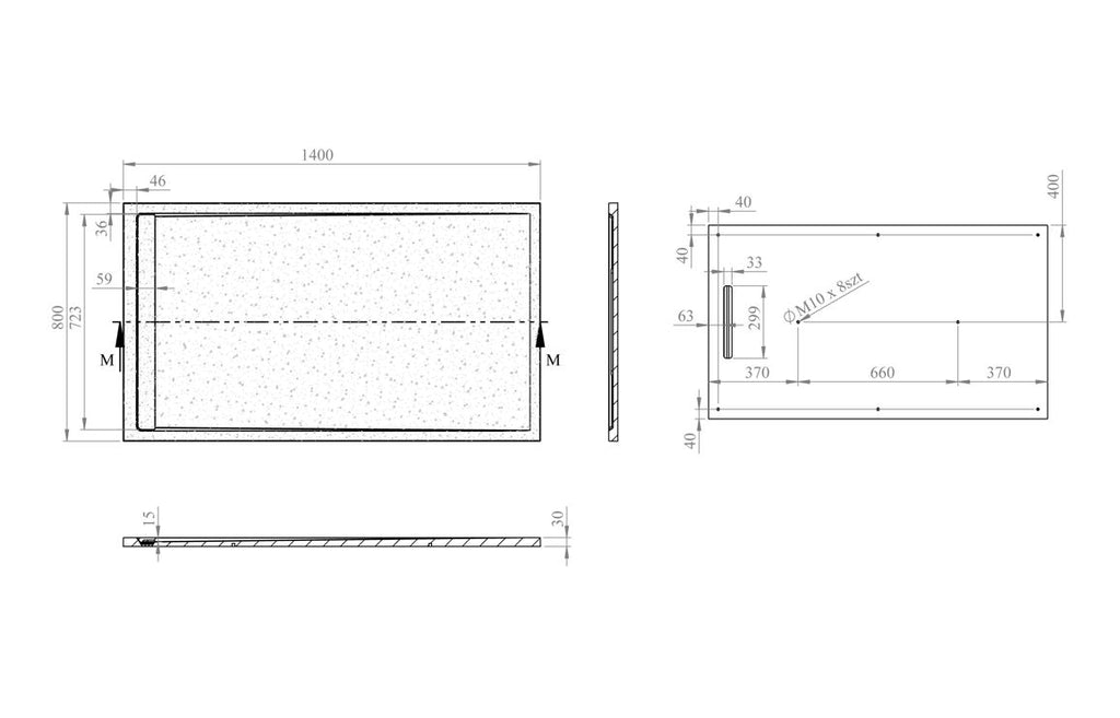 Slate Effect 30mm Rectangular Tray & Waste - White, Latte, Black, Grey