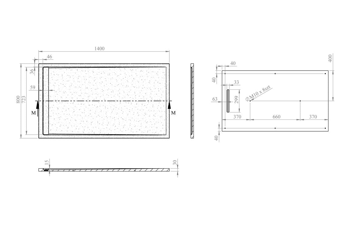 Slate Effect 30mm Rectangular Tray & Waste - White, Latte, Black, Grey