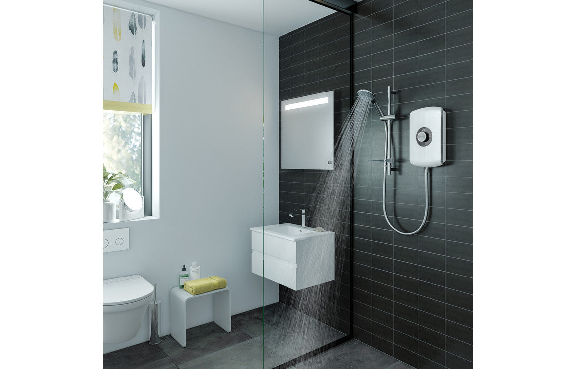 Triton Amore 8.5kw Electric Shower - Brushed Steel, White Gloss, Black Gloss
