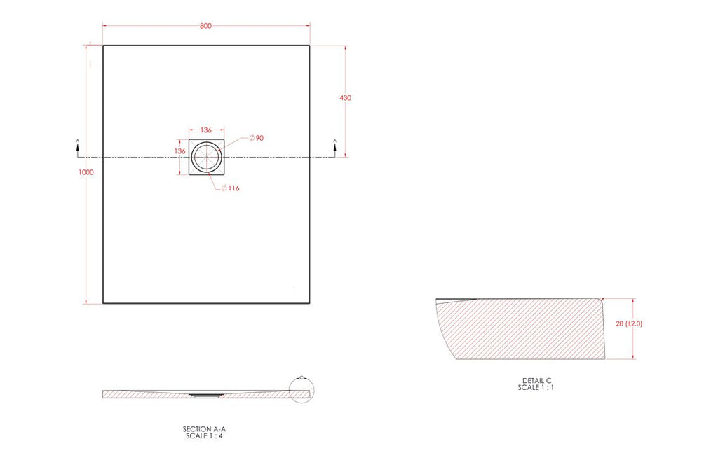Slate Effect 25mm Rectangular Tray & Waste - Grey