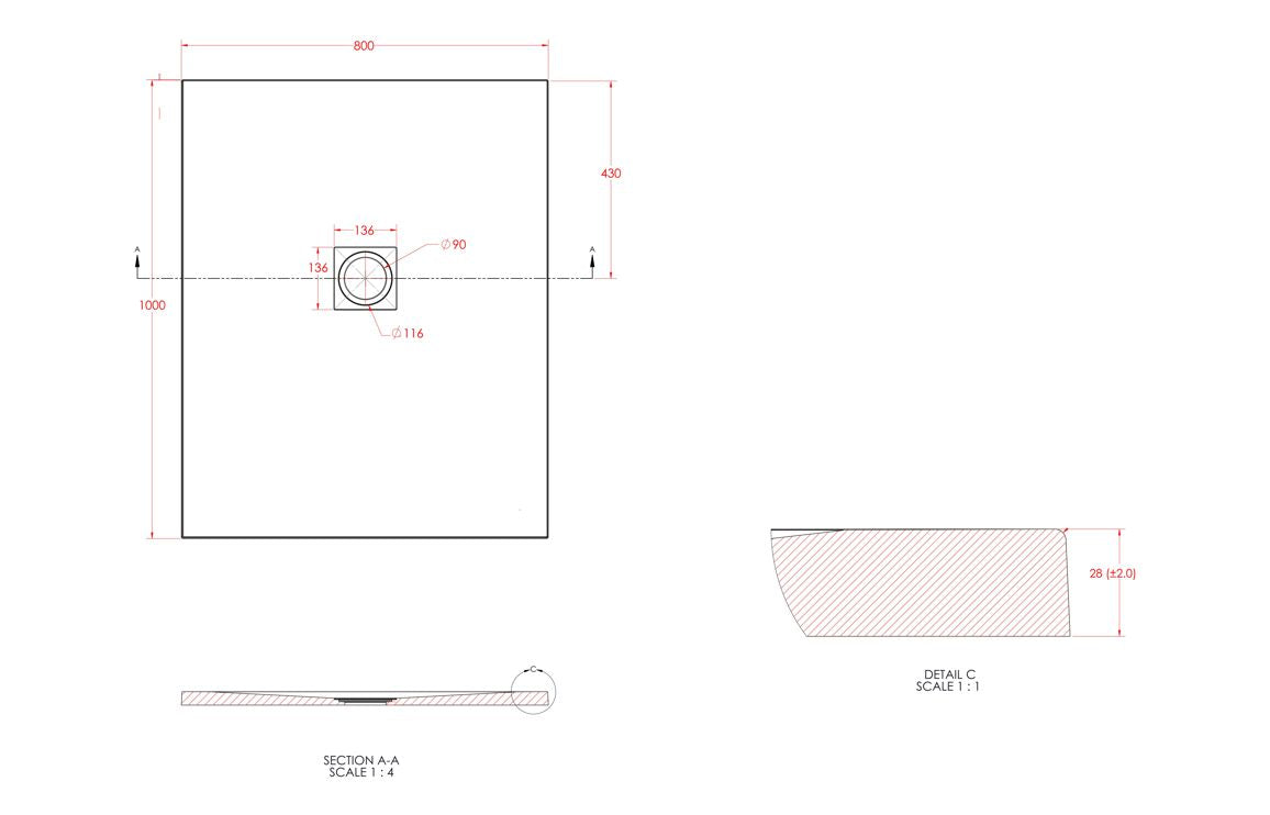 Slate Effect 25mm Rectangular Tray & Waste - Grey