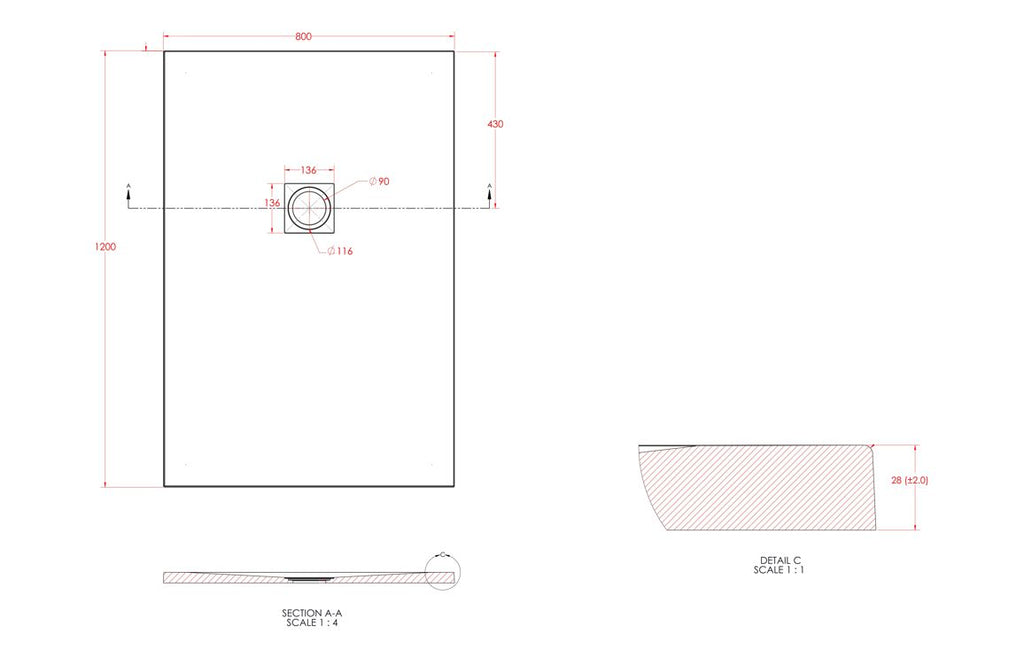 Slate Effect 25mm Rectangular Tray & Waste - Grey