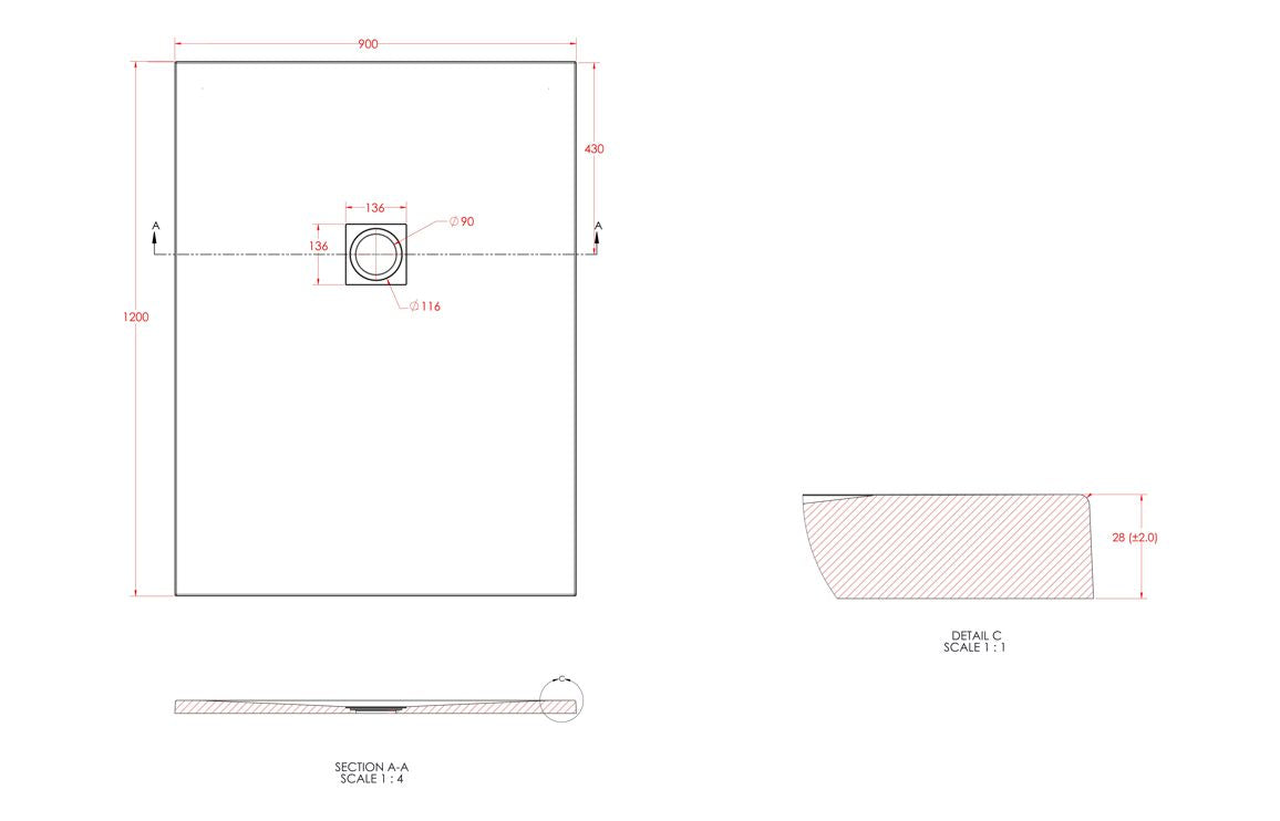 Slate Effect 25mm Rectangular Tray & Waste - Grey