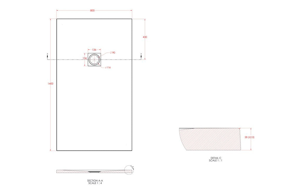 Slate Effect 25mm Rectangular Tray & Waste - Grey