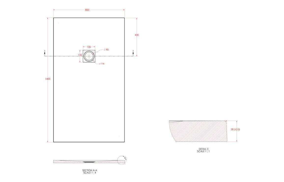 Slate Effect 25mm Rectangular Tray & Waste - Grey