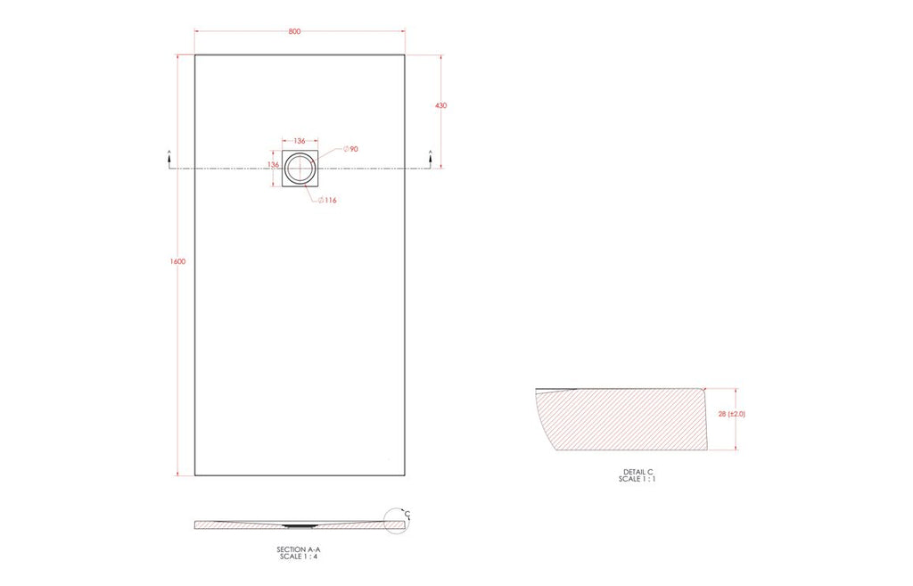 Slate Effect 25mm Rectangular Tray & Waste - Grey