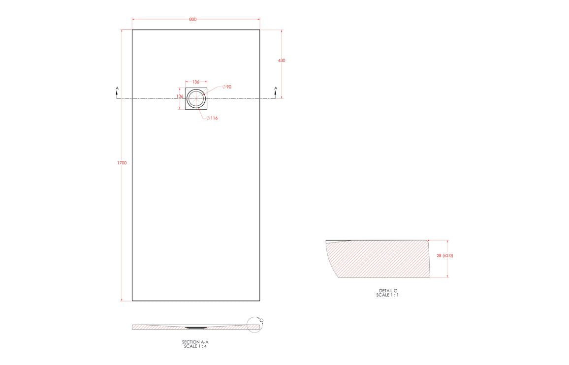 Slate Effect 25mm Rectangular Tray & Waste - Grey