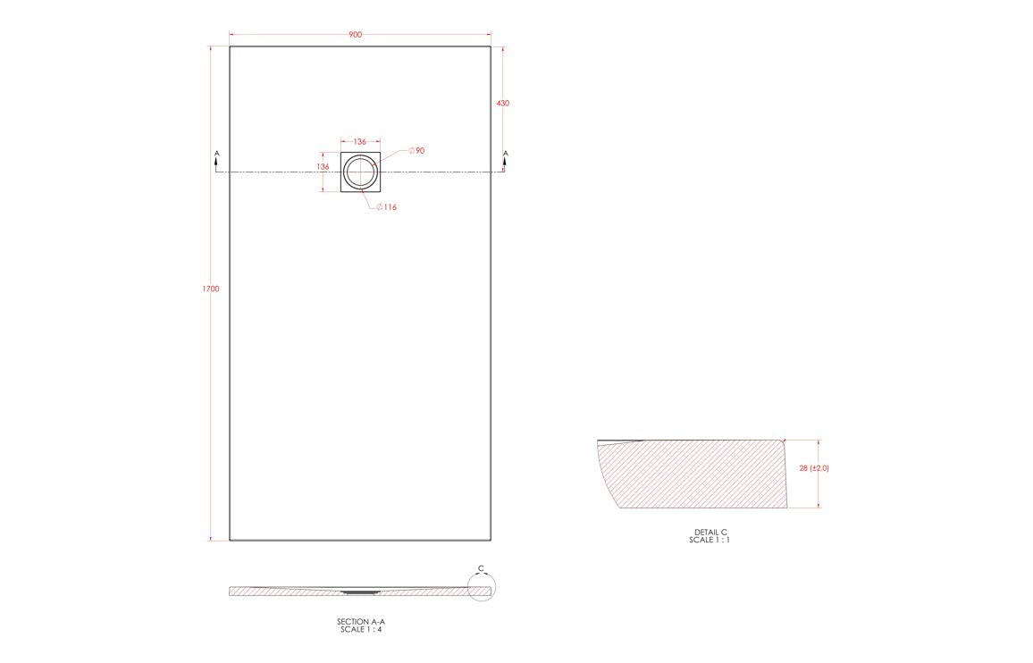 Slate Effect 25mm Rectangular Tray & Waste - Grey