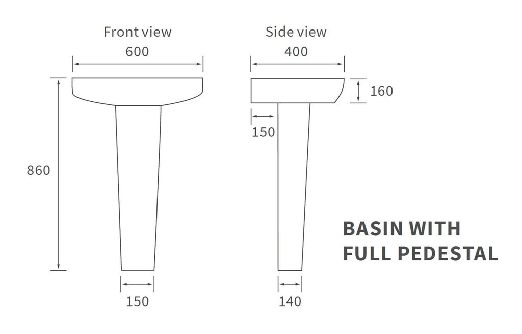 Dabi 600X400mm Basin & Full /  Semi Pedestal
