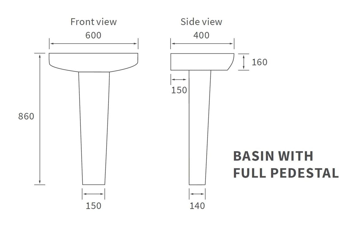 Dabi 600X400mm Basin & Full /  Semi Pedestal