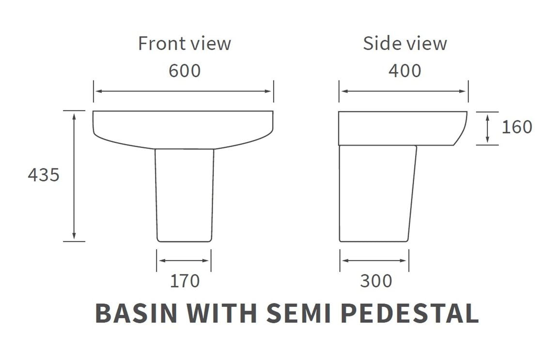 Dabi 600X400mm Basin & Full /  Semi Pedestal
