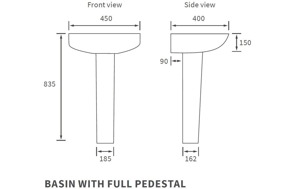 Monte 450/ 550 X 400mm Basin & Full /  Semi Pedestal/ Semi Recessed