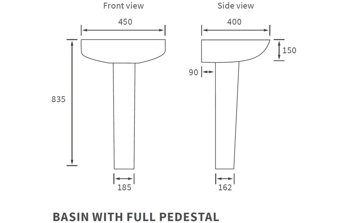 Monte 450/ 550 X 400mm Basin & Full /  Semi Pedestal/ Semi Recessed