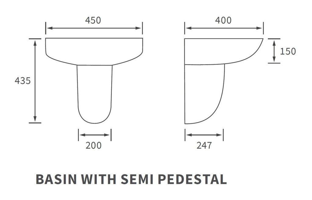 Monte 450/ 550 X 400mm Basin & Full /  Semi Pedestal/ Semi Recessed