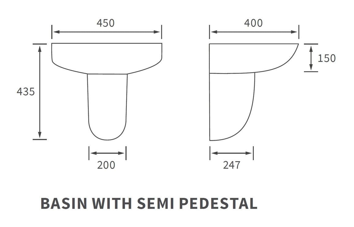 Monte 450/ 550 X 400mm Basin & Full /  Semi Pedestal/ Semi Recessed