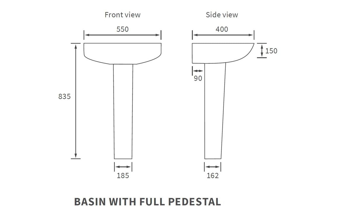 Monte 450/ 550 X 400mm Basin & Full /  Semi Pedestal/ Semi Recessed