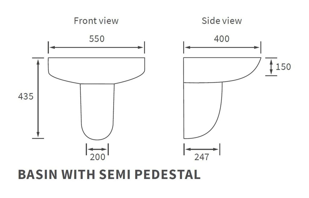 Monte 450/ 550 X 400mm Basin & Full /  Semi Pedestal/ Semi Recessed