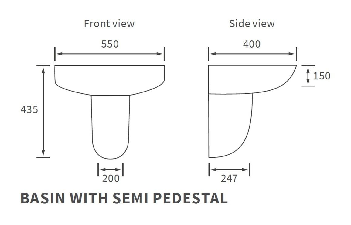 Monte 450/ 550 X 400mm Basin & Full /  Semi Pedestal/ Semi Recessed