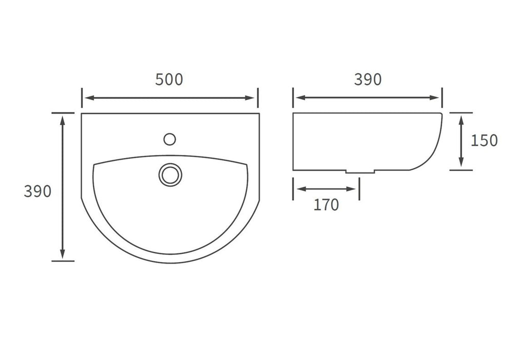 Monte 450/ 550 X 400mm Basin & Full /  Semi Pedestal/ Semi Recessed