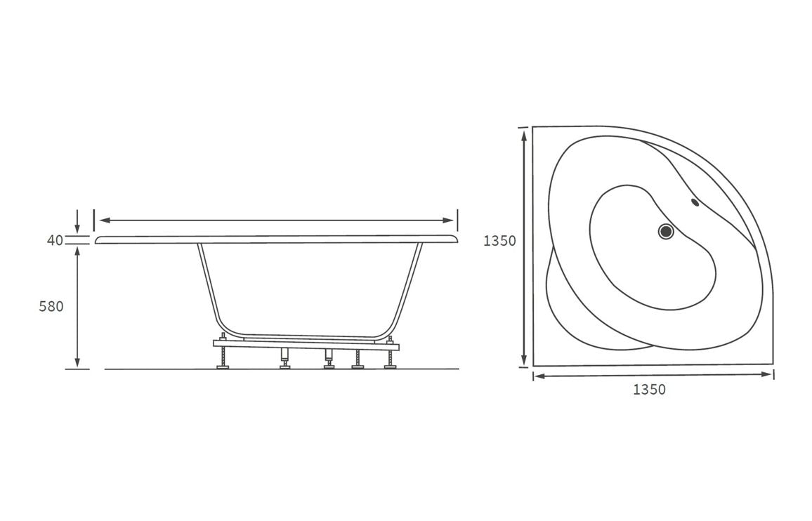 Buabi Standard 1350x1350x620mm 0TH Corner Bath with Legs