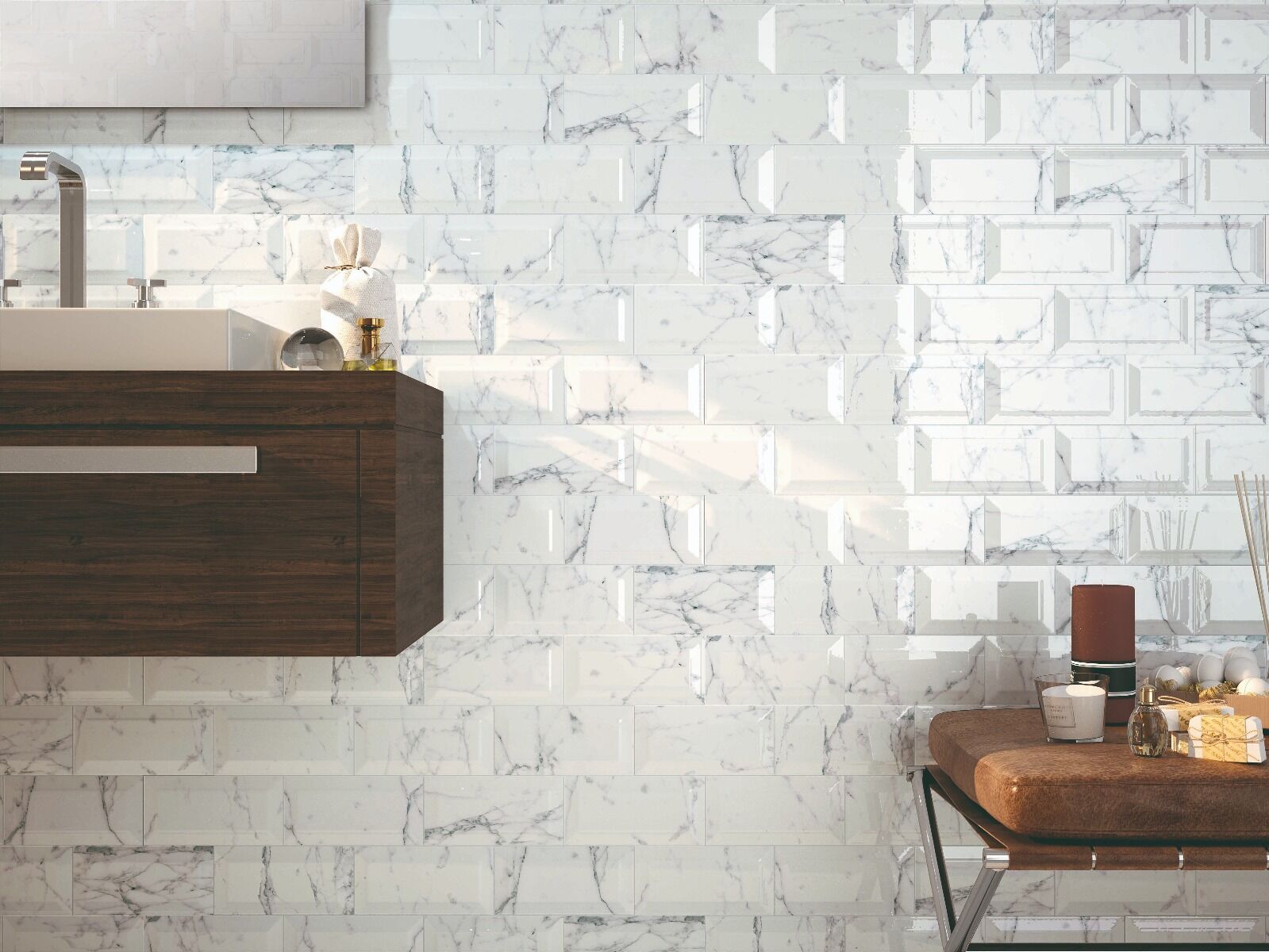 Metro Gloss 200x100 - White Marble Effect