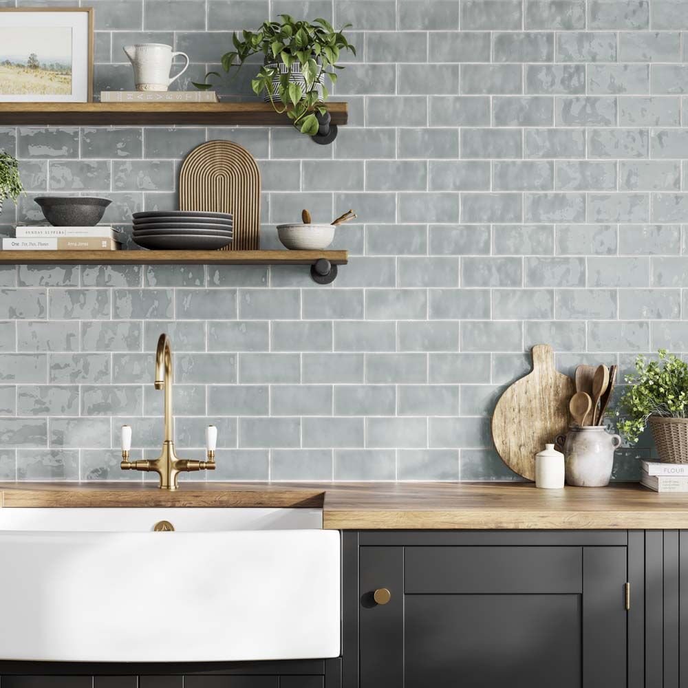Hasta Gloss 150x75 Ceramic Wall - White, Duck Egg