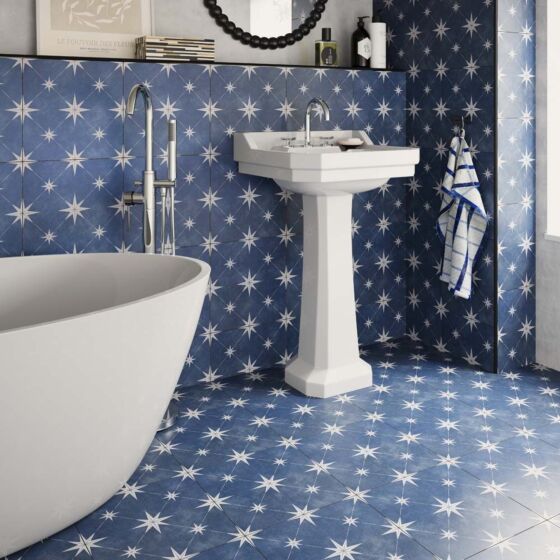 Jose Patterned Matt Blue / Grey 335x335