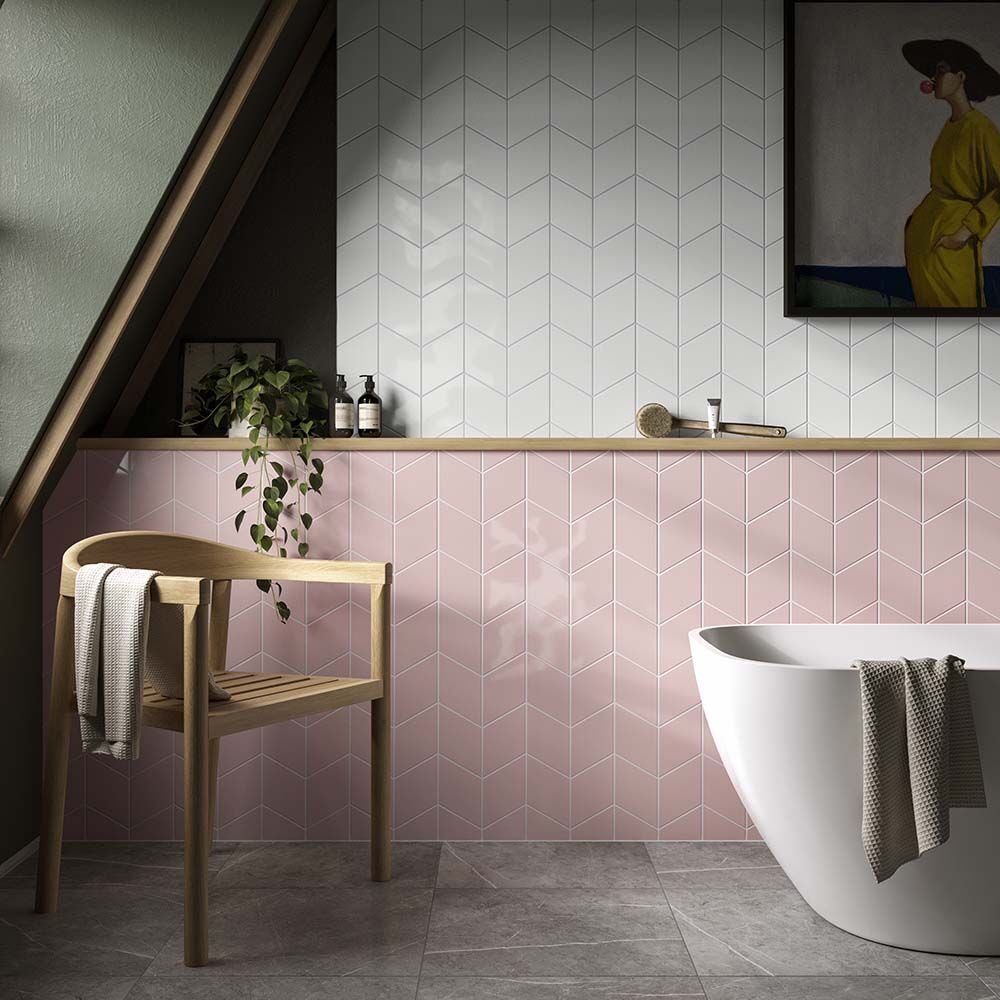 Rhombus Plain Gloss 263x152 Ceramic Wall - Pink, Grey, Yellow