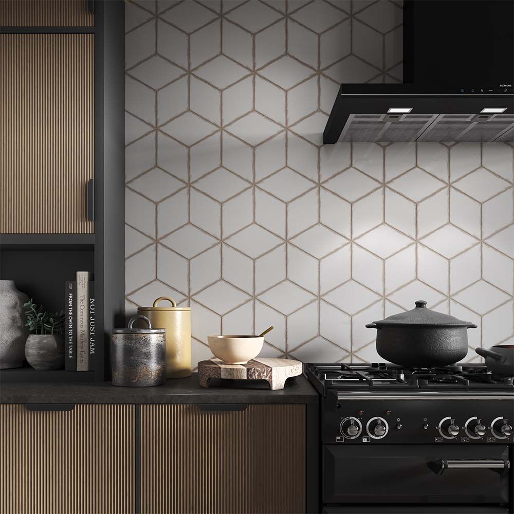 Rhombus Rustic Gloss 263x152 Ceramic Wall - White, Grey, Taupe