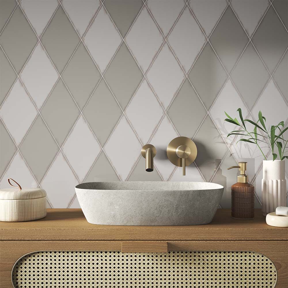 Rhombus Rustic Gloss 263x152 Ceramic Wall - White, Grey, Taupe