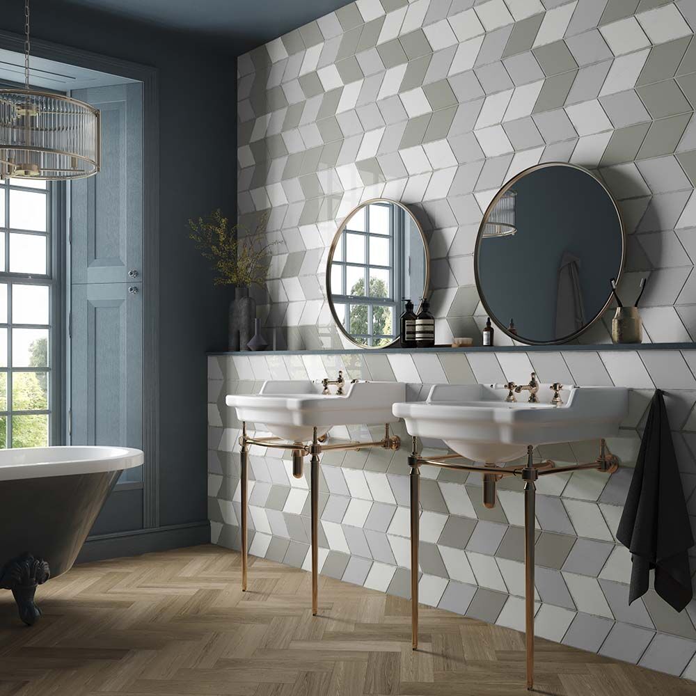 Rhombus Rustic Gloss 263x152 Ceramic Wall - White, Grey, Taupe